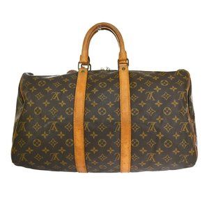 Authentic LOUIS VUITTON Keepall 45 Travel Hand Bag Monogram Leather Brown